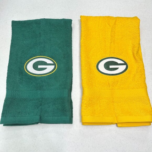 Green Bay Packers Towels Embroidered Hand Towel Set Green Gold Bathroom Decor - Picture 2 of 5